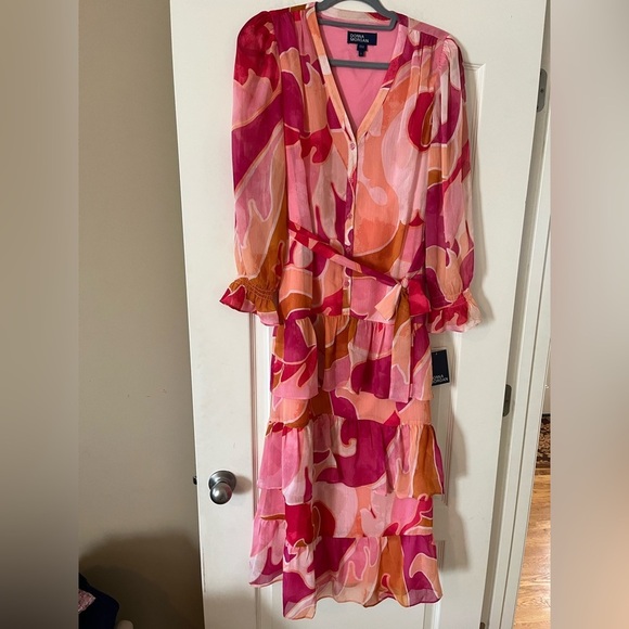 Donna Morgan Long Sleeve Ruffle Tier Print Chiffon Maxi Dress Size 2 - Picture 14 of 15